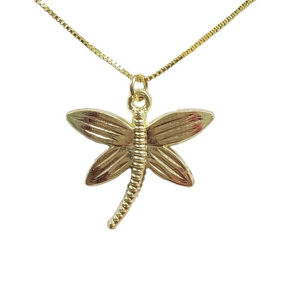 Sheila Fajl Gold Plated Dragonfly Charm Pendant on a Box Chain Necklace NEW - Picture 1 of 2